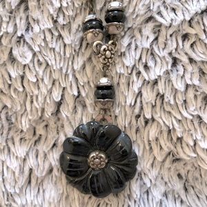 Brighton black and silver flower necklace